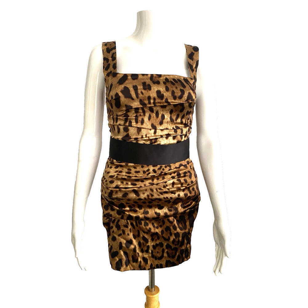 Dolce & Gabbana Silk Sheath Leopard Print Dress W/Belt Accent S, US-2 IT-38 Mini